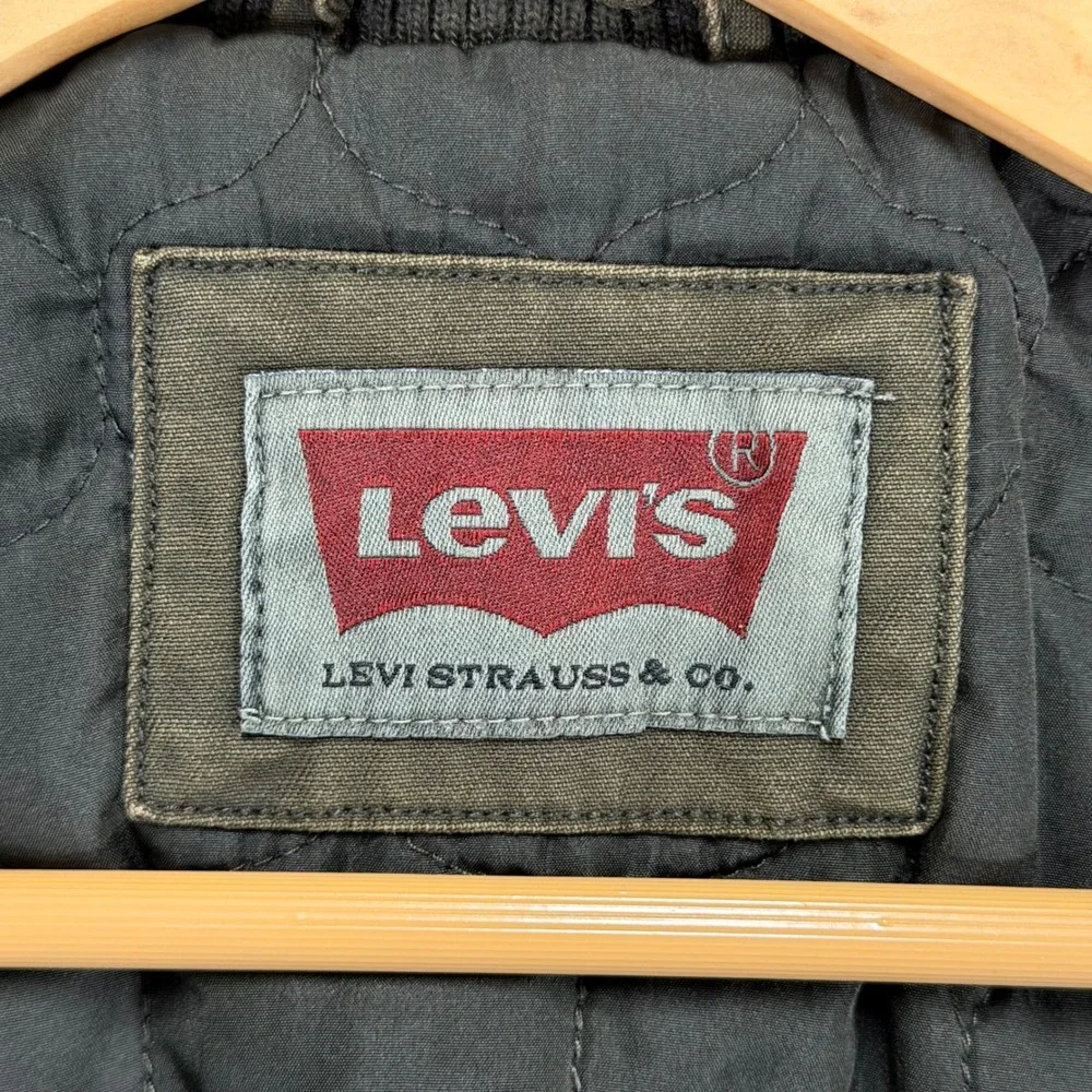Levis Field Jacket Mens L Olive Canvas Quilted Lined Military Utility Coat